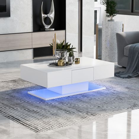 (ANCIENNE RÉFÉRENCE : 30458586WAA) Table basse moderne à deux tiroirs pour salon, avec tiroirs blancs, idéale pour plusieurs canapés. Table d'appoint laquée de 100 cm. (1/5)