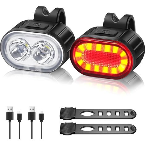 Fahrradlichter, leistungsstarke LED-Fahrradlichter, wiederaufladbar über USB, lange Akkulaufzeit mit Blink- oder Dauerlichtmodus, wasserdichte IPX4-Fahrradlichter, Vorder- und Rücklichter für Mountain (1/5)