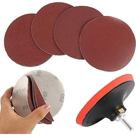 Lot de 12 disques abrasifs de 12,5 cm pour perceuse et outils rotatifs avec plateau et arbre (1/5)