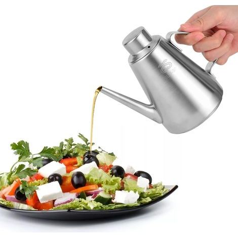 Bouteille D'huile en Acier Inoxydable 460 ml Huile D'olive Vinaigre Sauce Distributeur Conteneur Longue Bouche Théière Assaisonnement Bouilloire Filtrant les Résidus D'huile Peut (1/5)