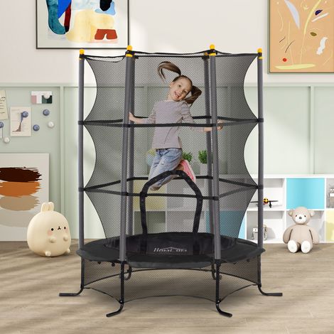 Trampoline pour enfants de 3 ans et plus, Ø 163 cm, avec filet de sécurité et structure en acier. Charge maximale : 50 kg. Usage intérieur et extérieur. Couleur : noir.