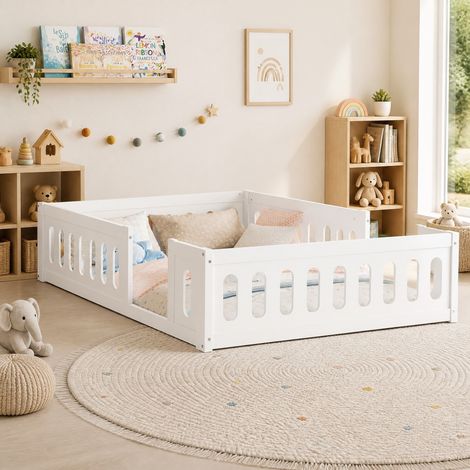 Letto bimbi 140x200 cm in legno e MDF bianco con sponde, senza materasso - MEUBLIV (1/5)