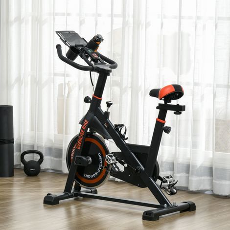 Bicicleta estática doméstica con resistencia ajustable, bicicleta de fitness profesional silenciosa con manillar y asiento ajustables, bandeja de almacenamiento, monitor LCD, portabotellas, ruedas, co (1/5)