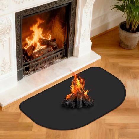 1 Tapis Ignifuge Demi-Rond, Résistant 1200°C, Fibre De Verre, Antidérapant, Pour Cheminée Et Barbecue (1/5)