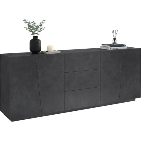 Dmora Modernes Sideboard mit 4 Türen und 3 Schubladen, Made in Italy, Küchen-Sideboard, Wohnzimmer-Design-Buffet, cm 220x43h86, Farbe Aschgrau