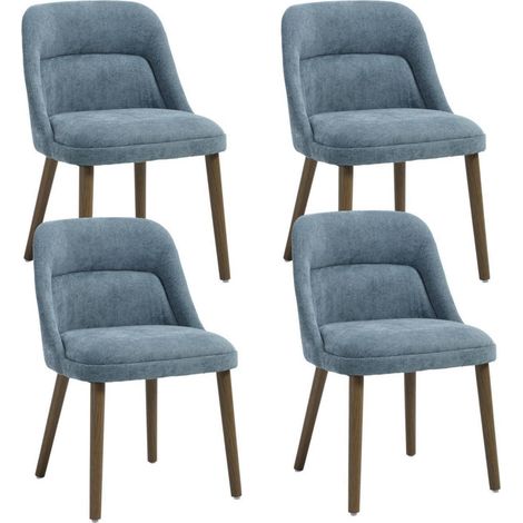 Lot de 4 chaises de salle à manger bleues en tissu chenille avec pieds en bois style rétro (1/5)