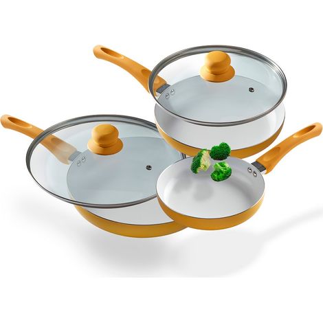 JUEGO DE SARTENES 5 PIEZAS SERIE LA GOLD CON RECUBRIMIENTO CERAMICO ROBUSTO INDUCCION CERAMICA ELECTRICIDAD GAS HALOGENO (1/5)