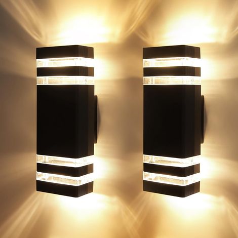 Aplique Murale Exterieur LED GU10 6W 3000K Aluminium Noir 2 Pack Luminaire murale exterieur en aluminium noir avec double halo lumineux et 2 ampoules GU10 6W incluses pour jardin (1/5)