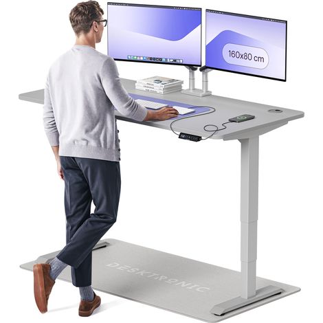 Desktronic Bureau assis debout HomePro - 160x80cm - Gris/Gris
