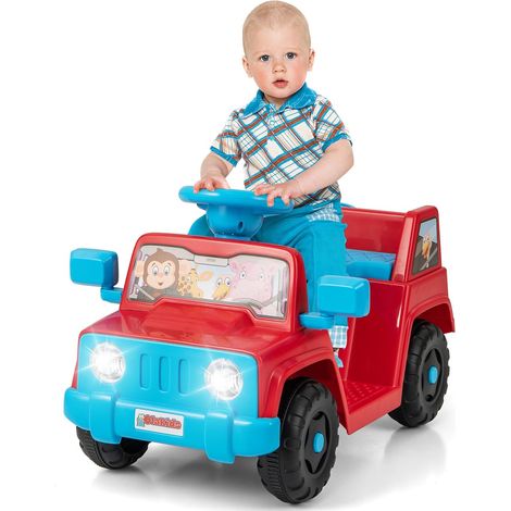 COSTWAY 6V Voiture Électrique Enfant avec Volant & Klaxon & Lumières LED, Véhicule Électrique avec Gobelet de Rangement & Pédale, 2,6 km/h, Charge 20kg pour Enfant de 18 Mois+ (Rouge) (1/5)
