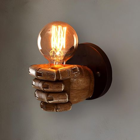 Aplique de pared vintage para interior, lámpara de pared de mano, aplique de pared antiguo con forma de puño, lámpara E27 para bar, sala de estar, oficina, mesita de noche, bombilla no incluida, mano (1/5)