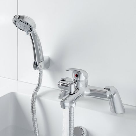 Modern Bathroom Bath Shower Mixer Tap Single Spray Handset Chrome Single Lever (1/5)