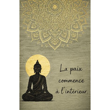 Plaque métal Bouddha zen mandala citation 30 × 20 cm déco (1/2)