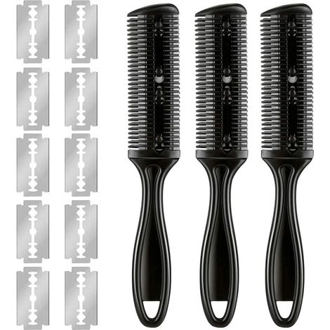 Kit de 3 Peignes Amincissants pour Cheveux Peignes de Rasoir Peigne de Coupe de Cheveux Design Double Face Noir (1/5)
