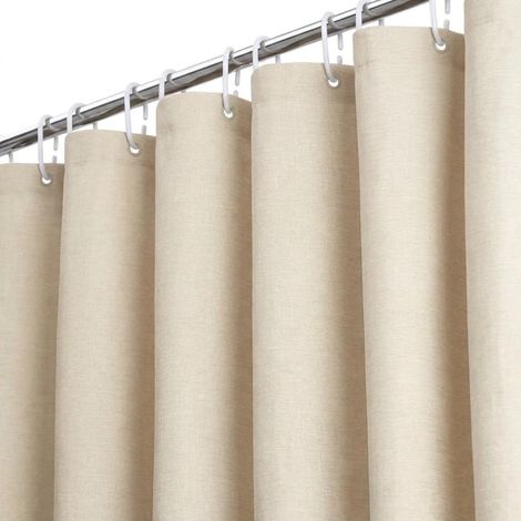 Rideau Douche Anti Moisissure Imperméable, 240 x 200 cm, Lavable, Rideau de Douche en Lin texturé avec 16 Crochets, pour Baignoire, Cabine de Douche (Beige) (1/5)