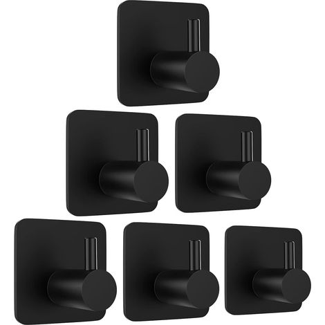 BRAVIX 6 Pièces Crochet Adhésif 3M, Crochet Mural de Salle de Bains, Sans Perçage Porte Serviette, Acier Inox Accroche Torchon Cuisine, Noir