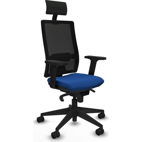 Horna sincro malla negra similpiel azul brazos 2D base piramidal cabecero fijo ruedas 65mm nailon (1/5)