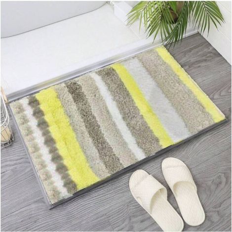 Tapis de Bain à Rayures 40x60cm - Rayures jaune/gris/blanc, absorbant et sécuritaire (1/2)