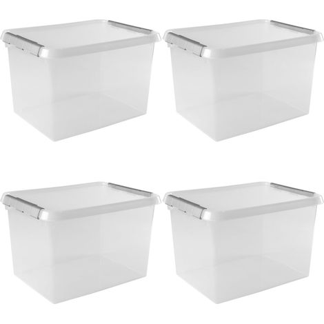 Boite Rangement 15L - 40x30x18cm - lot de 4 - Boîte de rangement en plastique avec couvercle, adaptées aux vetement, jouets, materiel de bricolage et plus encore (1/4)