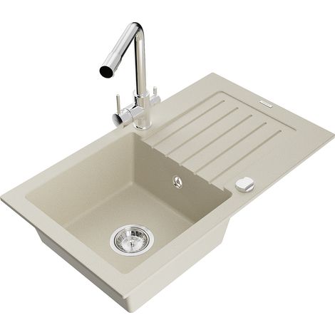 Mexen Pablo 1 Becken-Granitspüle mit Abtropffläche und Mischbatterie Duero, Beige - 6510-69-671600-0