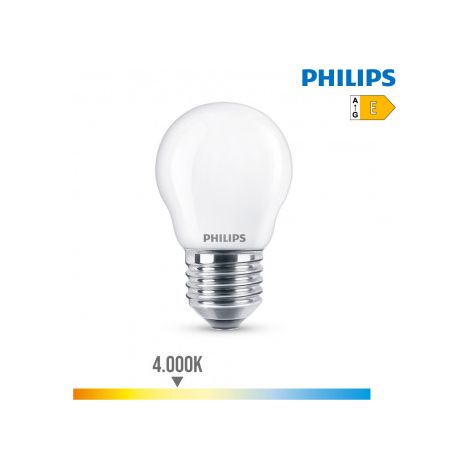 Bombilla PHILIPS Esférica LED E27 6,5W 806lm 4000K Luz Día 4,5x7,8cm
