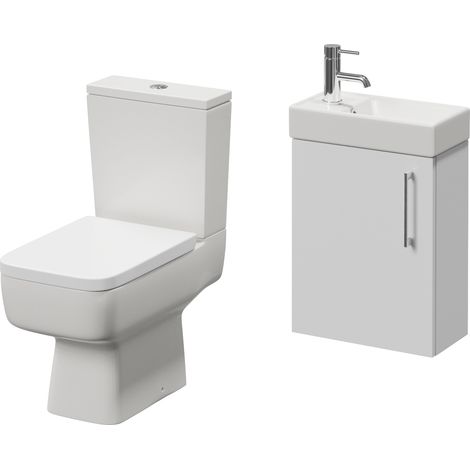 Napoli Cube Gloss White 400mm Single Door Wall Mounted Vanity Unit and Toilet Suite with Align Basin - 400mm - Chrome 160mm Handle