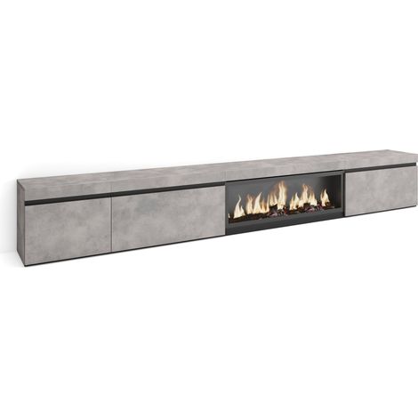 Skraut Home - Mueble TV, Televisión, Muebles de salón, almacenaje, 317x45x35 cm, Chimenea eléctrica XXL, Estilo Moderno, Gris Cemento (1/5)