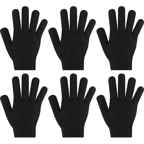Lot de 6 gants exfoliants en bambou pour le bain et le corps - Pour éliminer les poils incarnés et les peaux mortes - Pour douche, spa et massage - Noir profond (1/5)