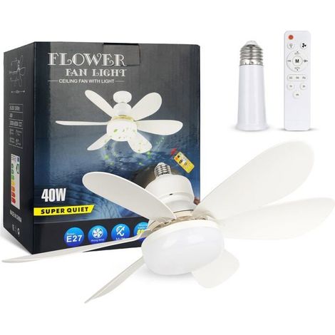 Ventilateur de plafond à vis E27, 20,5 pouces, 40 W, avec fonction de variation d'intensité par télécommande.