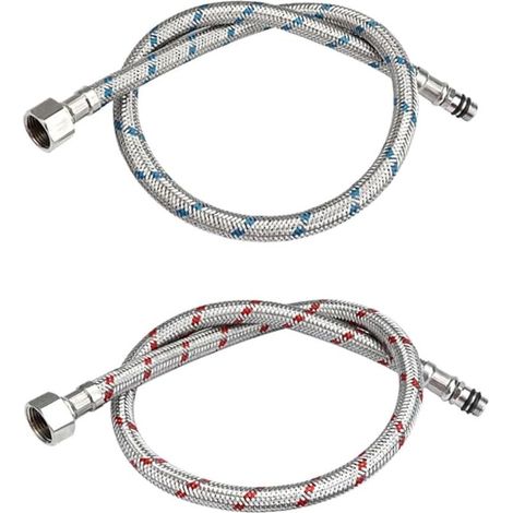 GDHZS- Flexible Robinet Cuisine G3/8 x M10 60cm, Tuyau de Raccordement en Acier Inoxydable Tressé pour Mitigeur Lavabo Salle de Bain et Évier, Rallonge Alimentation Eau Chaude et Froide, 2 Pièces (1/5)