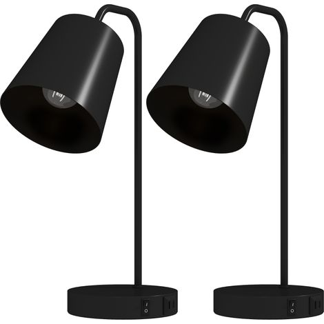 Juego de lámparas de mesa, 2 piezas, lámparas modernas con puertos USB-A y USB-C para dormitorio, sala de estar y oficina, negro (1/5)