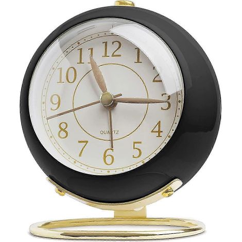Petite horloge de bureau, réveil analogique rétro pour chambre à coucher, horloge dorée silencieuse sans tic-tac. (1/5)