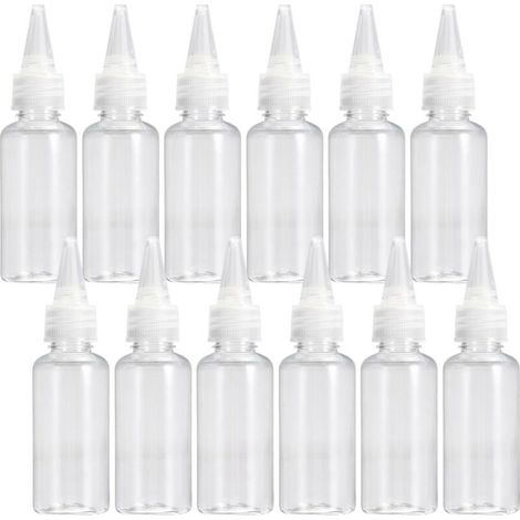 Lot de 12 flacons en plastique de 100 ml, petits flacons transparents vides avec bouchons étanches, parfaits pour la peinture, la lotion, la colle, les liquides, les voyages et les loisirs créatifs (1/5)