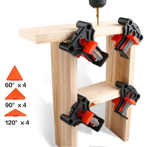 Kit de 4 serre-joints d'angle pour le travail du bois (60/90/120°), clips de serrage, outil manuel pour la fabrication de joints en T et de plaques. (1/5)