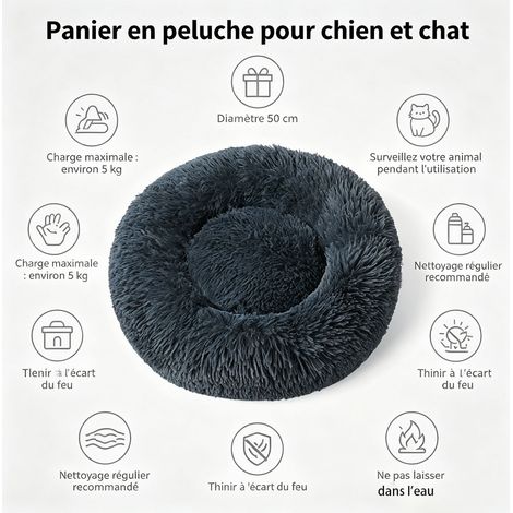 Panier rond en peluche longue pour chien et chat, diamètre 50 cm, nid douillet et chaud, charge maximale 5 kg, couleur gris foncé - Gris foncé (1/5)