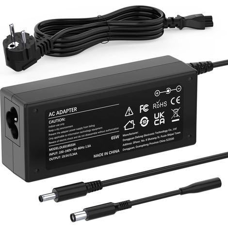 65W Chargeur Ordinateur Portable pour Inspiron 11 13 14 15 17 3000 5000 7000 3593 3793 3505 3511 5559 5570 Latitude 3510 3410 3520 3420 Vostro 5590 HA65NS5-00 Alimentation 19,5V 3,34A Adaptateur (1/5)