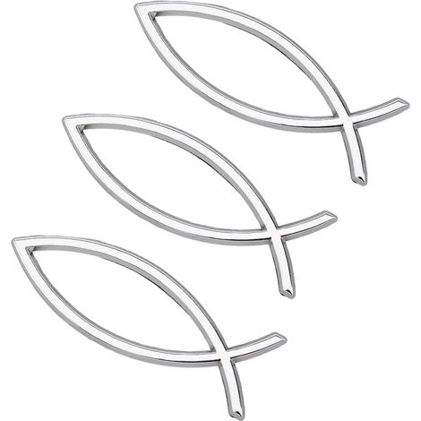 Autocollant de voiture Poisson d'argent, autocollant Poisson Jésus 140x46x6mm, emblème de voiture 3D en plastique pour voiture, moto, camion, murs, fenêtres[NX] (1/5)