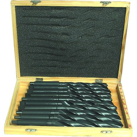 Sodise – Foret à métaux laminé 14,5-23mm cône morse CM2 – Coffret bois de 10 pièces – Acier 4241 pour usinage précis (1/2)