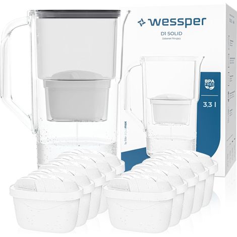Carafe Filtrante d'eau 2,5 L Aqua Max Basic, Compatible avec Maxtra, Système de Filtration d'eau Réduisant le Tarter et le Chlore, Set Contient deux Cartouches Filtrantes d'eau, Noir (1/5)
