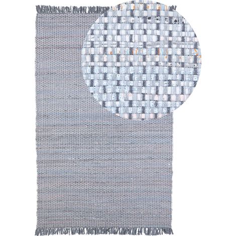 Tapis à Poil Ras 140 x 200 cm en Coton Gris Fabriqué à la Main à Franges Boho Besni