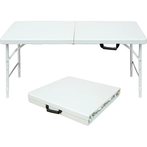 Table pliante, hauteur réglable, design robuste, Blanc (1/2)