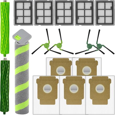 (17 Pièces) Max 705 Combo Kit de pièces de rechange pour l'aspirateur robot iRobot Max 705 Combo, 2 brosses rouleaux, 1 rouleau serpillère, 5 filtres HEPA, 5 sacs à poussière, 4 brosses latérales (1/5)