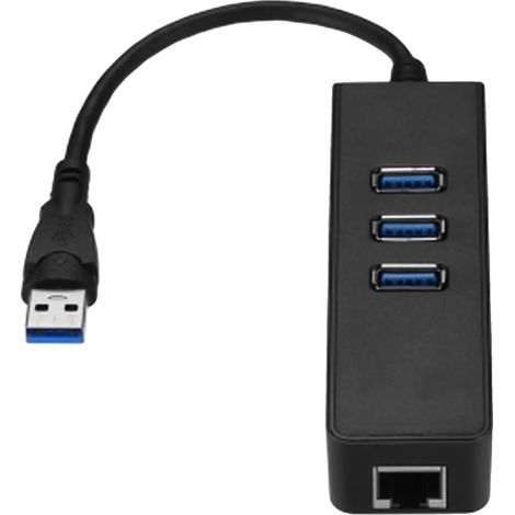 Adaptateur réseau, 3 ports USB 3.0, connexion Ethernet RJ45, vitesse jusqu'à 1000 Mbps, boîtier en plastique, design compact (1/3)