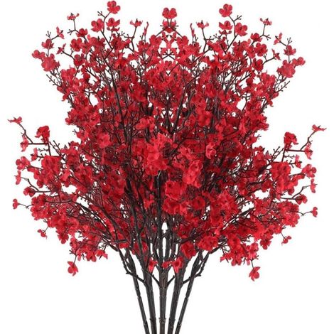 4 bouquets of artificial red gypsophila, faux silk bouquet, decoration for home or wedding