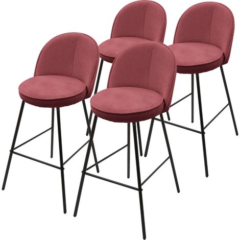 ML-Design Set di 4 Sgabelli da Bar Rosso con Rivestimento in Tessuto, Altezza 75 cm, Struttura in Metallo, con Schienale e Poggiapiedi, Sedia Alta Imbottita da Cucina, Sgabello da Bistrot o Bancone