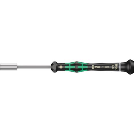 Tournevis électronicien à douille, 5.5 mm x 60 mm, Noir/vert (1/5)
