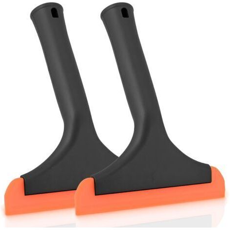 2pcs Raclette en Silicone avec Trous d'accrochage, 6INCH, Raclette à vitres Multifonction pour Porte Miroir de Douche, fenêtre, Verre, Pare-Brise de Voiture, Noir+Orange (1/5)