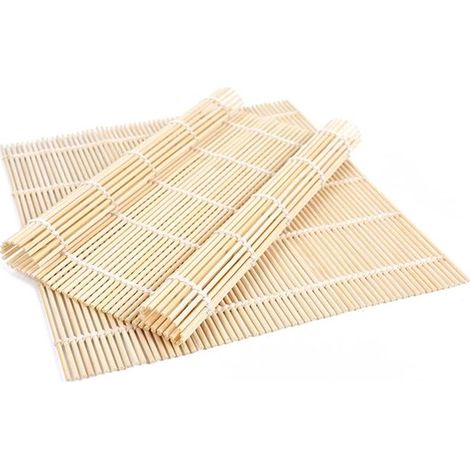 Set per sushi in bambù in 2 pezzi, vassoio per sushi in bambù, 24 x 24 cm, tappetino in bambù, lavabile, riutilizzabile, per principianti e professionisti, cucina (1/5)