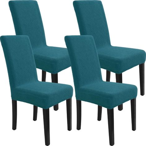 Housses de chaise extensibles motif jacquard losange lot de 4 vert foncé (1/5)