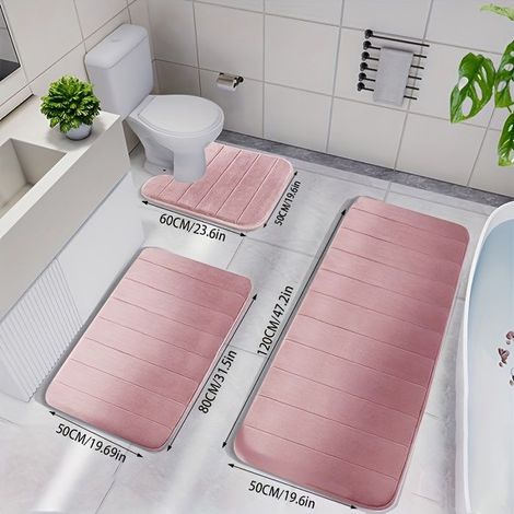 BelleRise - Ensemble de 3 tapis en mousse à mémoire de forme — Tapis de bain à absorption rapide et lavables antidérapants et extra-épais